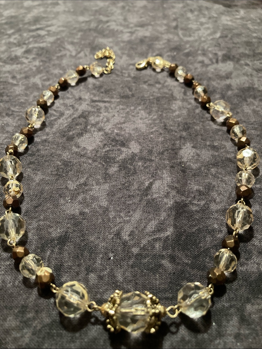 Gold Tone and Clear Faceted Beaded Necklace
